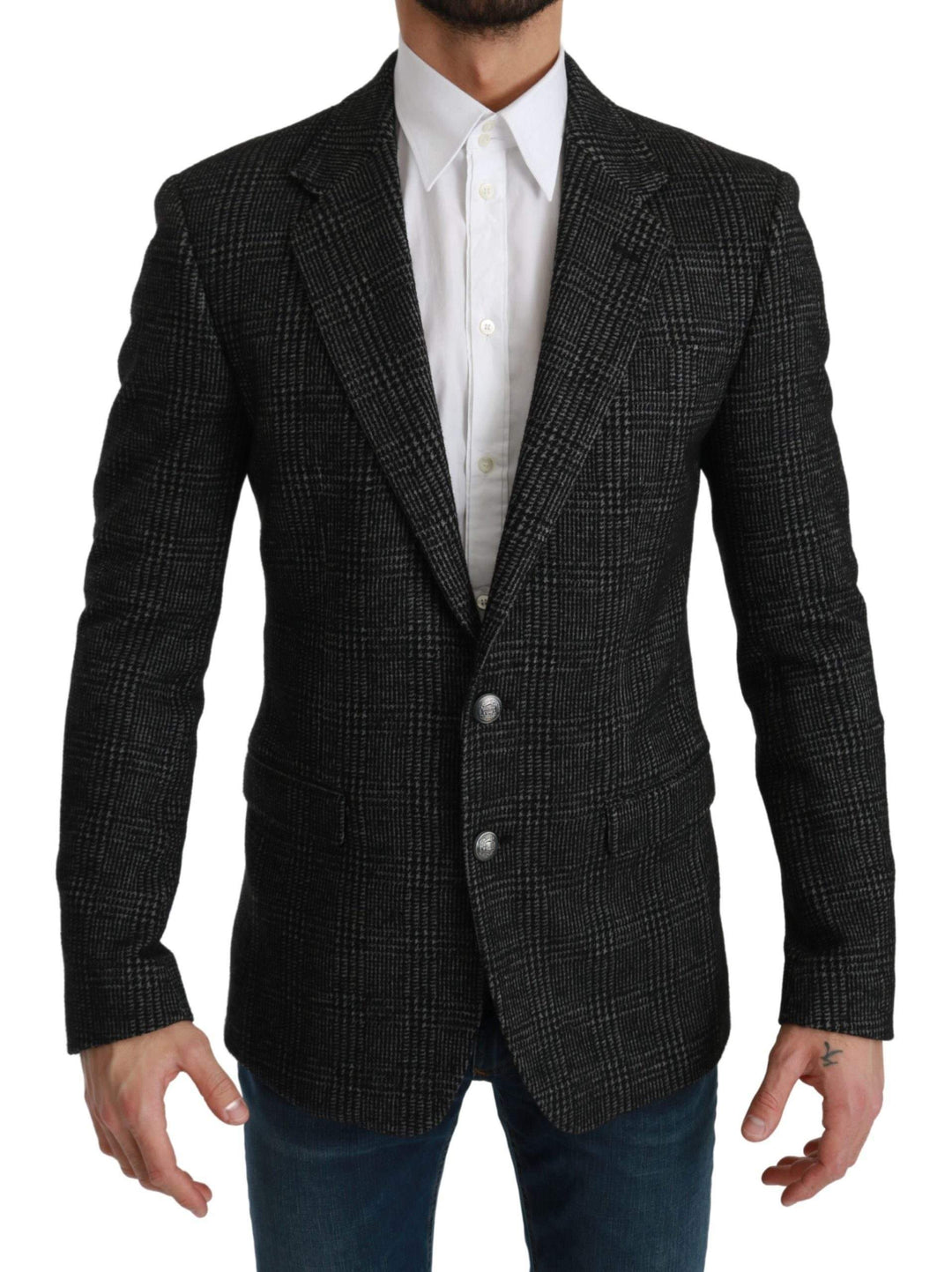 Dolce & Gabbana  Gray Plaid Check Slim Fit Jacket Blazer #men, Blazers - Men - Clothing, Brand_Dolce & Gabbana, Catch, Dolce & Gabbana, feed-agegroup-adult, feed-color-gray, feed-gender-male, feed-size-IT46 | S, Gender_Men, Gray, IT46 | S, Kogan, Men - New Arrivals at SEYMAYKA