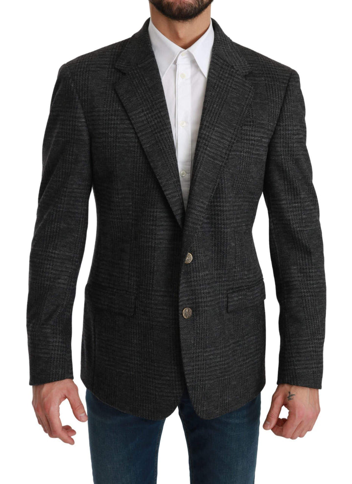 Dolce & Gabbana  Gray Plaid Check Wool Formal Jacket Blazer #men, Blazers - Men - Clothing, Brand_Dolce & Gabbana, Catch, Dolce & Gabbana, feed-agegroup-adult, feed-color-gray, feed-gender-male, feed-size-IT48 | M, Gender_Men, Gray, IT48 | M, Kogan, Men - New Arrivals at SEYMAYKA