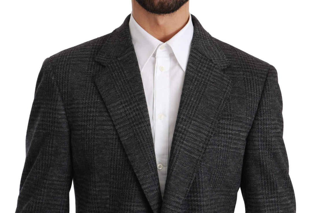 Dolce & Gabbana  Gray Plaid Check Wool Formal Jacket Blazer #men, Blazers - Men - Clothing, Brand_Dolce & Gabbana, Catch, Dolce & Gabbana, feed-agegroup-adult, feed-color-gray, feed-gender-male, feed-size-IT48 | M, Gender_Men, Gray, IT48 | M, Kogan, Men - New Arrivals at SEYMAYKA