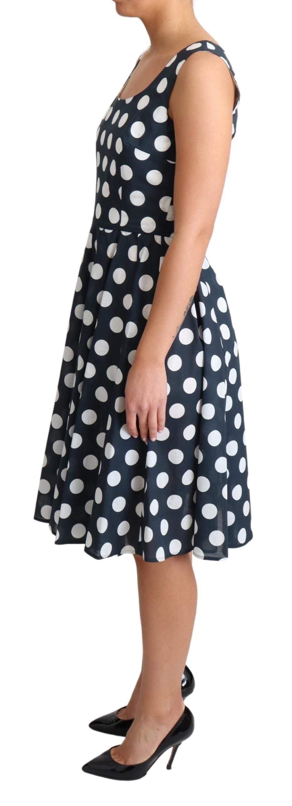 Dolce & Gabbana Blue Polka Dotted Cotton A-Line Dress #women, Blue, Dolce & Gabbana, Dresses - Women - Clothing, feed-agegroup-adult, feed-color-Blue, feed-gender-female, IT38|XS, IT40|S, IT42|M, IT44|L, Women - New Arrivals at SEYMAYKA