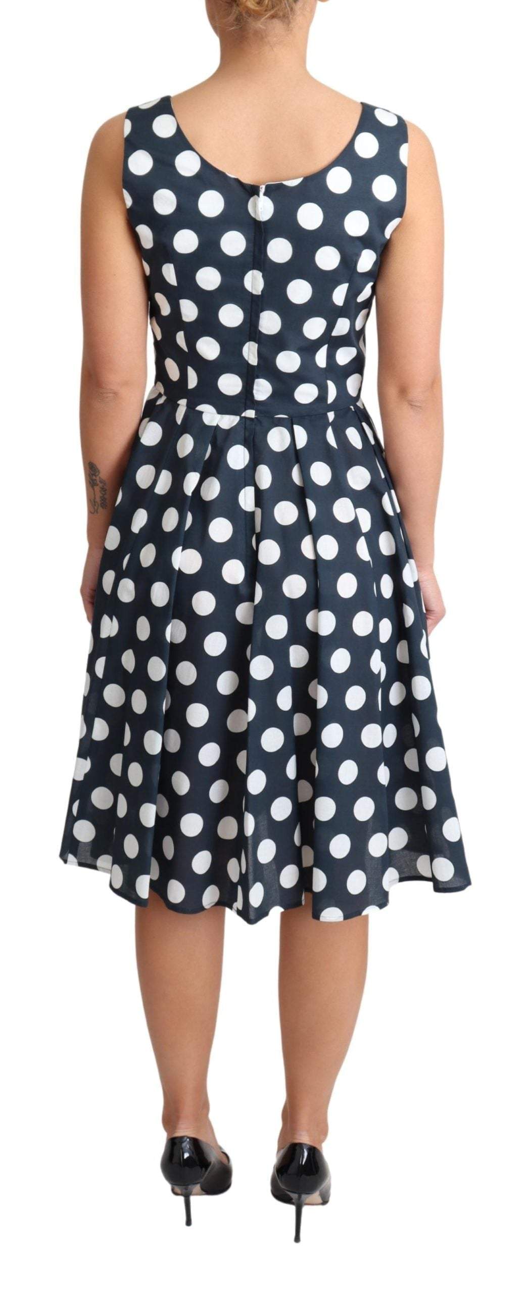 Dolce & Gabbana Blue Polka Dotted Cotton A-Line Dress #women, Blue, Dolce & Gabbana, Dresses - Women - Clothing, feed-agegroup-adult, feed-color-Blue, feed-gender-female, IT38|XS, IT40|S, IT42|M, IT44|L, Women - New Arrivals at SEYMAYKA