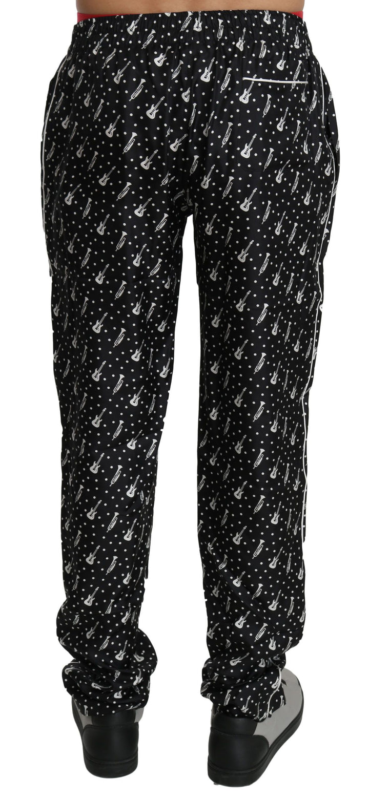 Dolce & Gabbana Silk Black Musical Instrument Trouser Pants