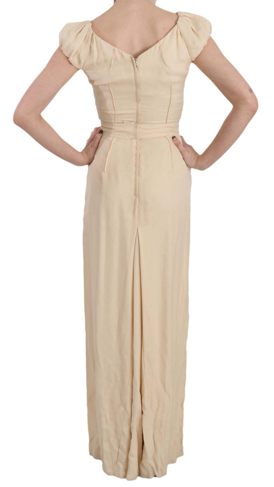 Dolce & Gabbana  Beige Silk Column Cap Sleeve Gown Dress #women, Beige, Brand_Dolce & Gabbana, Catch, Clothing_Dress, Dolce & Gabbana, Dresses - Women - Clothing, feed-agegroup-adult, feed-color-beige, feed-gender-female, feed-size-IT40|S, Gender_Women, IT40|S, Kogan, Women - New Arrivals at SEYMAYKA