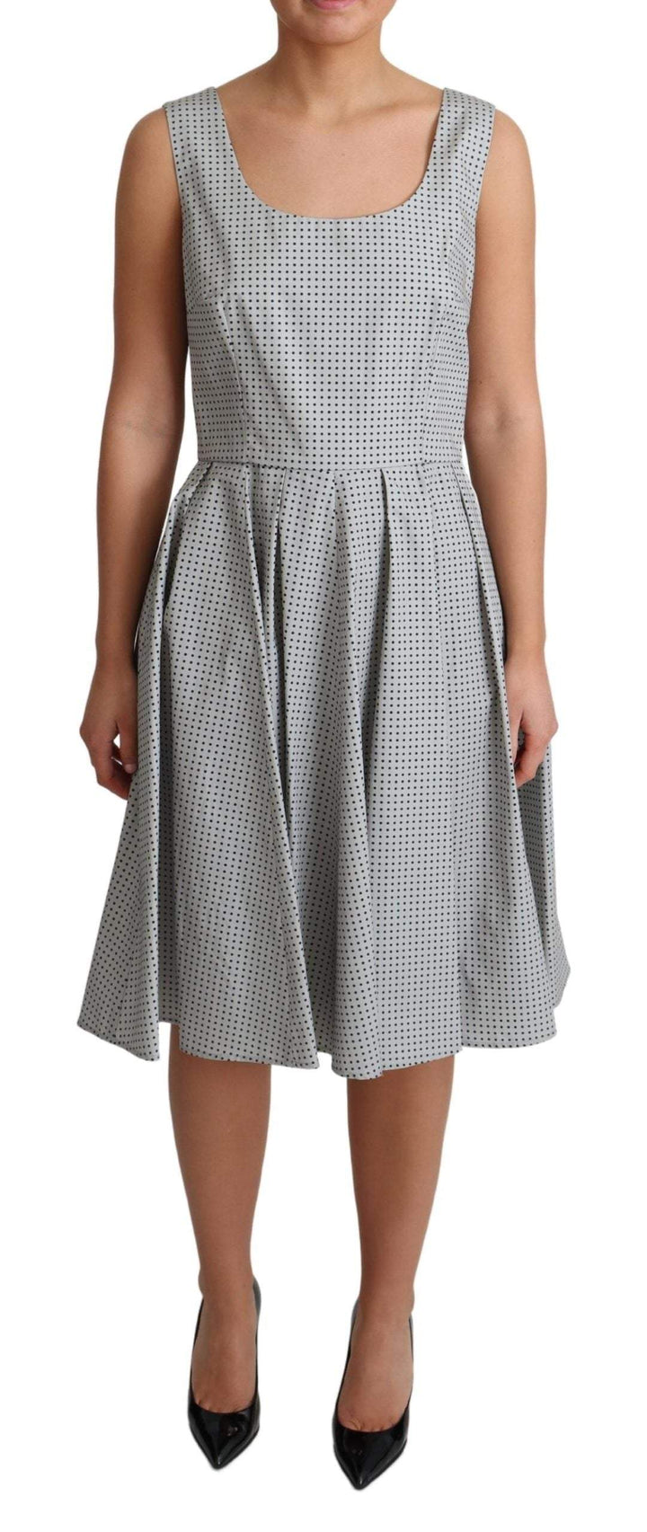 Dolce & Gabbana Gray Polka Dotted Cotton A-Line Dress #women, Dolce & Gabbana, Dresses - Women - Clothing, feed-agegroup-adult, feed-color-Gray, feed-gender-female, Gray, IT42|M, IT44|L, Women - New Arrivals at SEYMAYKA