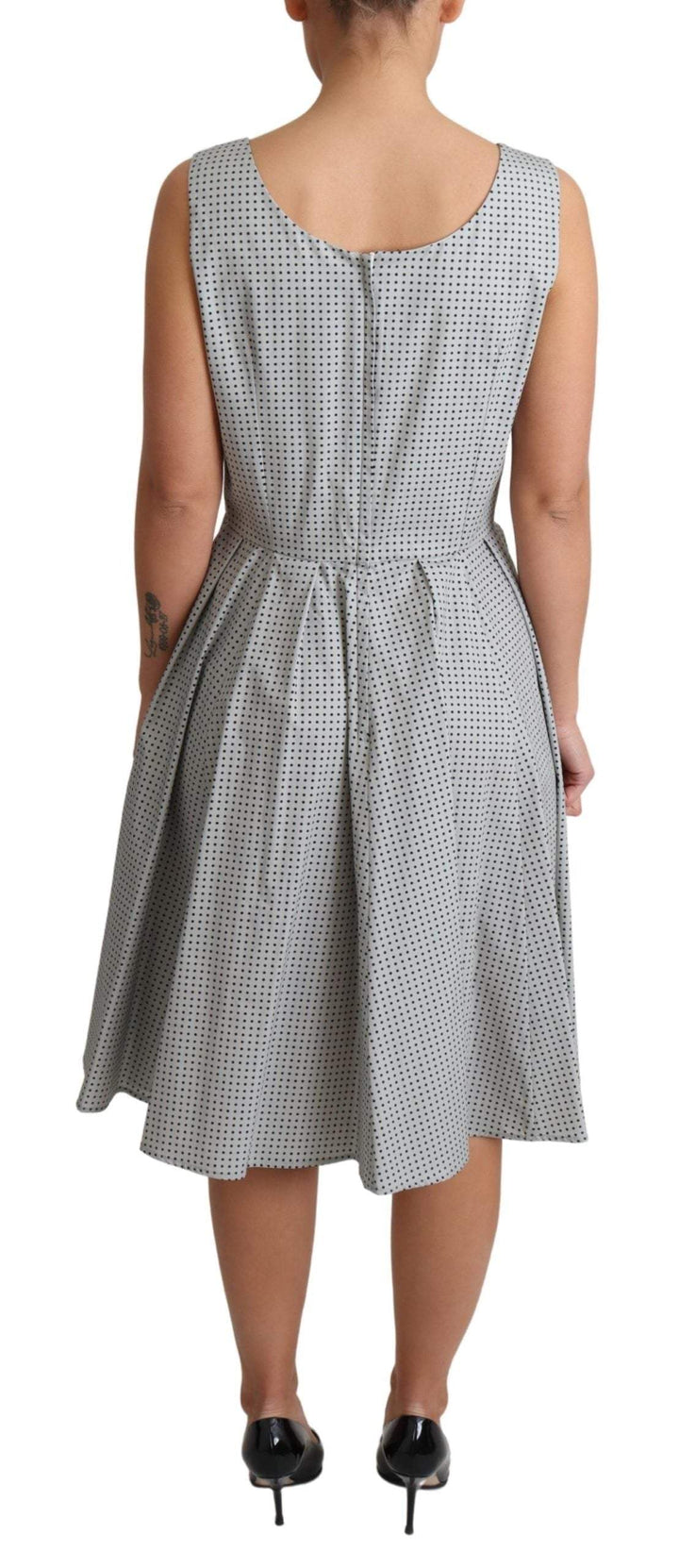 Dolce & Gabbana Gray Polka Dotted Cotton A-Line Dress #women, Dolce & Gabbana, Dresses - Women - Clothing, feed-agegroup-adult, feed-color-Gray, feed-gender-female, Gray, IT42|M, IT44|L, Women - New Arrivals at SEYMAYKA