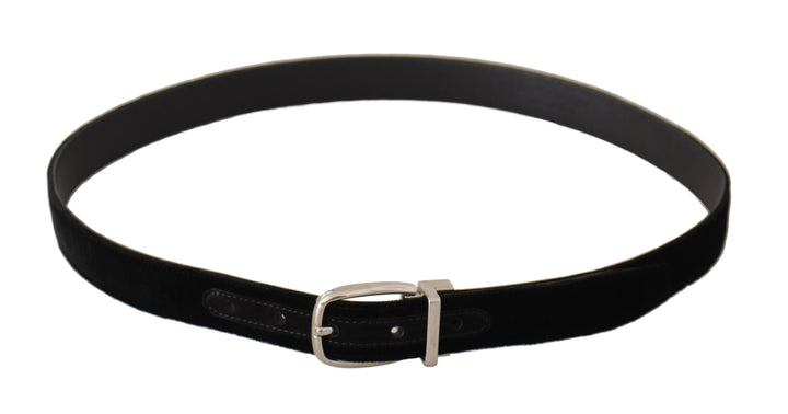 Dolce & Gabbana Black Casual Velvet Silver Tone Metal Buckle Belt