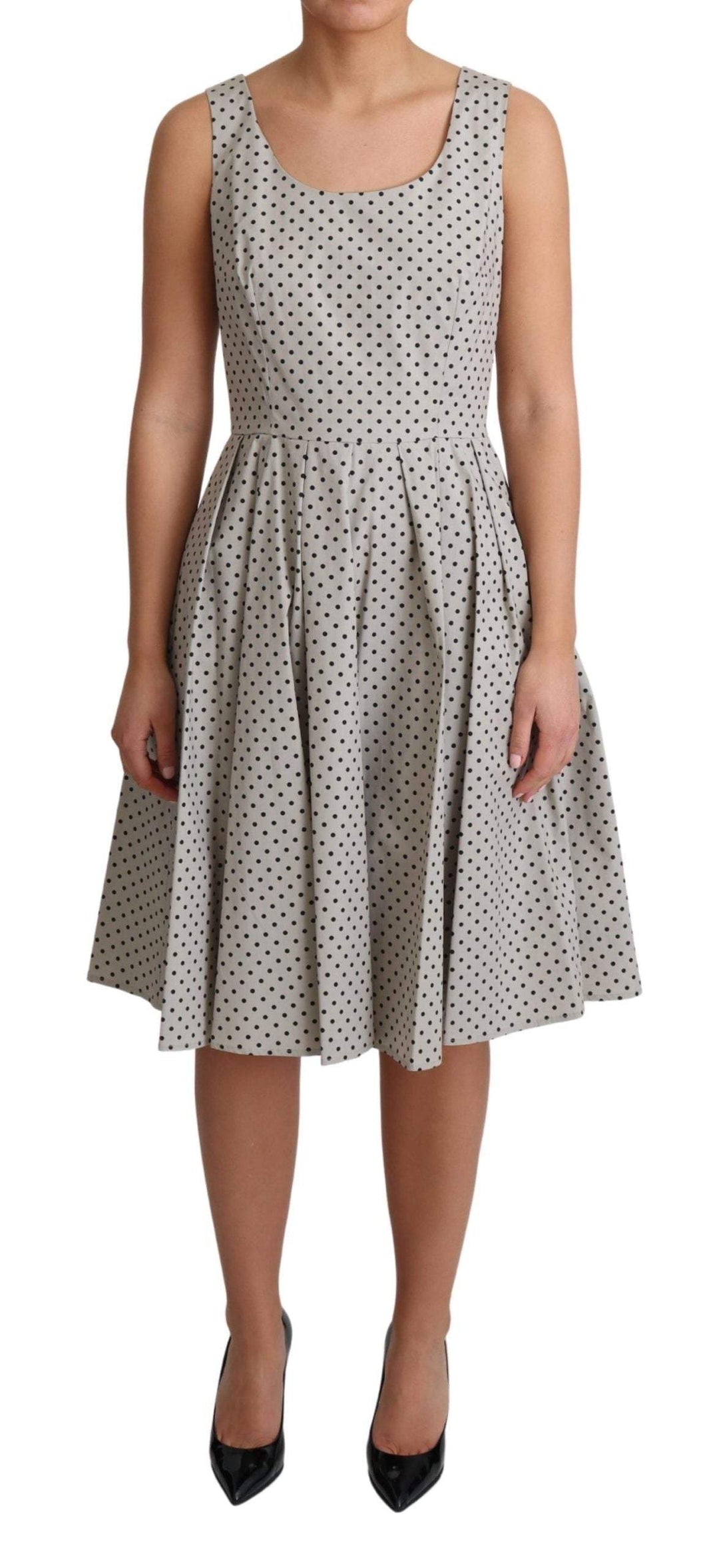 Dolce & Gabbana Beige Polka Dotted Cotton A-Line Dress #women, Beige, Dolce & Gabbana, Dresses - Women - Clothing, feed-agegroup-adult, feed-color-Beige, feed-gender-female, IT38|XS, IT40|S, IT42|M, IT44|L, IT46|XL, Women - New Arrivals at SEYMAYKA