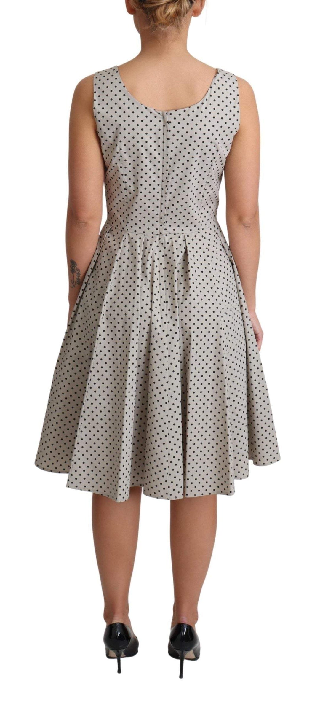 Dolce & Gabbana Beige Polka Dotted Cotton A-Line Dress #women, Beige, Dolce & Gabbana, Dresses - Women - Clothing, feed-agegroup-adult, feed-color-Beige, feed-gender-female, IT38|XS, IT40|S, IT42|M, IT44|L, IT46|XL, Women - New Arrivals at SEYMAYKA