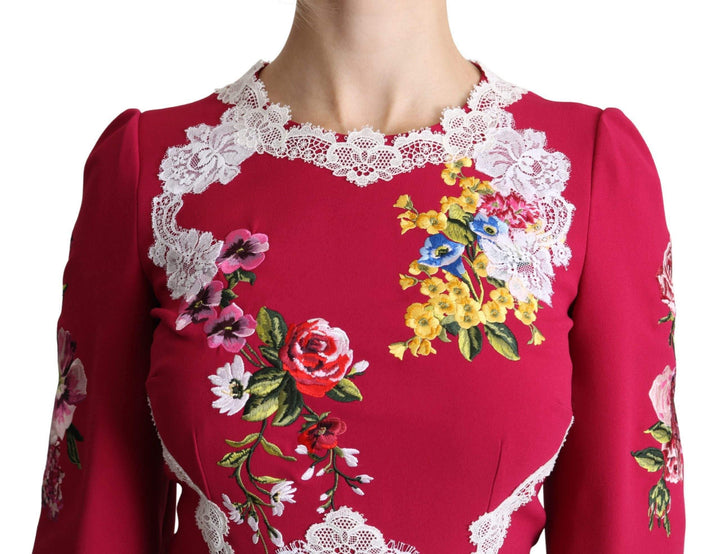 Dolce & Gabbana Red Floral Embroidered Sheath Midi Dress #women, Brand_Dolce & Gabbana, Dolce & Gabbana, Dresses - Women - Clothing, feed-agegroup-adult, feed-color-red, feed-gender-female, feed-size-IT42|M, Gender_Women, IT42|M, Red, Women - New Arrivals at SEYMAYKA