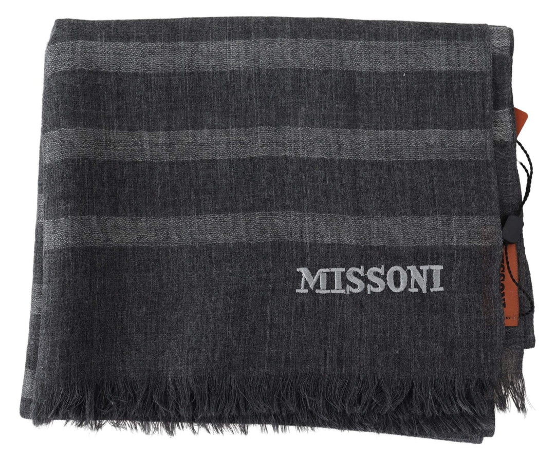 Missoni Gray Striped Wool Unisex Neck Wrap Fringes Scarf #men, feed-agegroup-adult, feed-color-Gray, feed-gender-male, Gray, Missoni, Scarves - Men - Accessories at SEYMAYKA