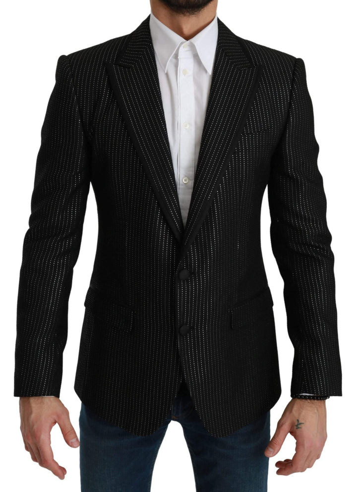 Dolce & Gabbana  Black Striped Single Breasted MARTINI Blazer #men, Black, Blazers - Men - Clothing, Brand_Dolce & Gabbana, Catch, Dolce & Gabbana, feed-agegroup-adult, feed-color-black, feed-gender-male, feed-size-IT48 | M, Gender_Men, IT48 | M, Kogan, Men - New Arrivals at SEYMAYKA