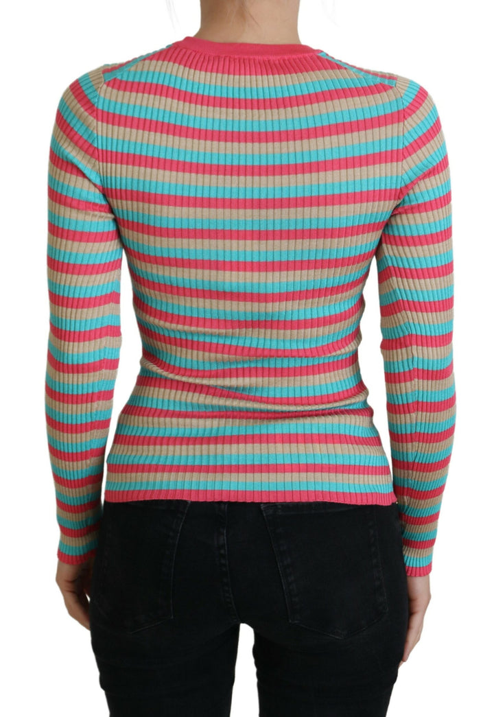 Multicolor Crewneck Pullover Silk Sweater