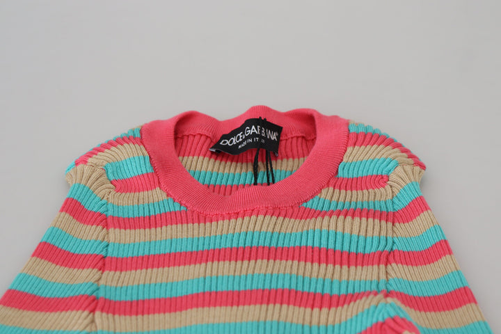 Multicolor Crewneck Pullover Silk Sweater