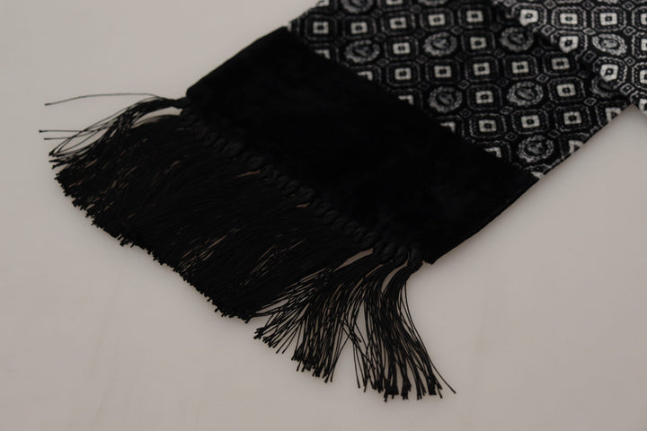 Dolce & Gabbana Black Geometric Patterned Shawl Wrap Fringe Scarf