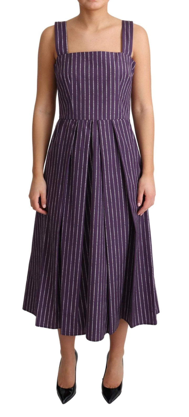 Dolce & Gabbana Purple Striped Cotton A-Line Stretch Dress #women, Dolce & Gabbana, Dresses - Women - Clothing, feed-agegroup-adult, feed-color-Purple, feed-gender-female, IT42|M, Purple, Women - New Arrivals at SEYMAYKA