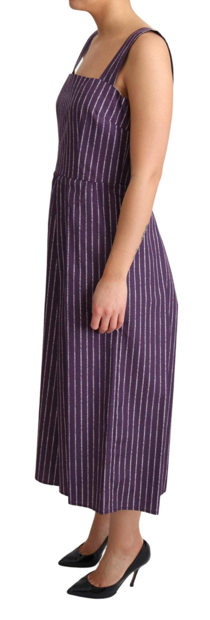 Dolce & Gabbana Purple Striped Cotton A-Line Stretch Dress #women, Dolce & Gabbana, Dresses - Women - Clothing, feed-agegroup-adult, feed-color-Purple, feed-gender-female, IT42|M, Purple, Women - New Arrivals at SEYMAYKA