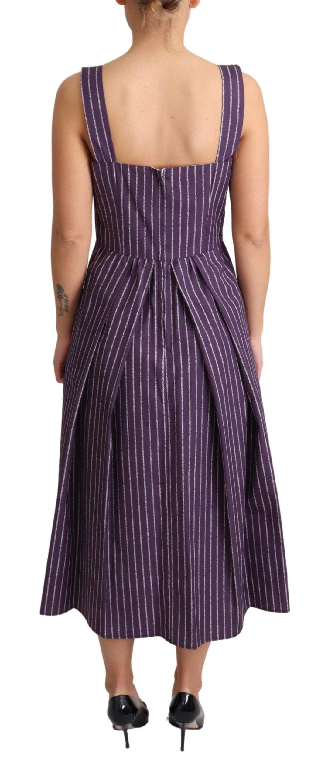 Dolce & Gabbana Purple Striped Cotton A-Line Stretch Dress #women, Dolce & Gabbana, Dresses - Women - Clothing, feed-agegroup-adult, feed-color-Purple, feed-gender-female, IT42|M, Purple, Women - New Arrivals at SEYMAYKA