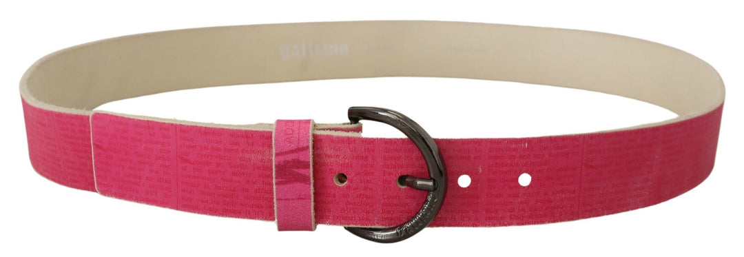 Pink Leather Letter Logo Round Buckle Waist Belt