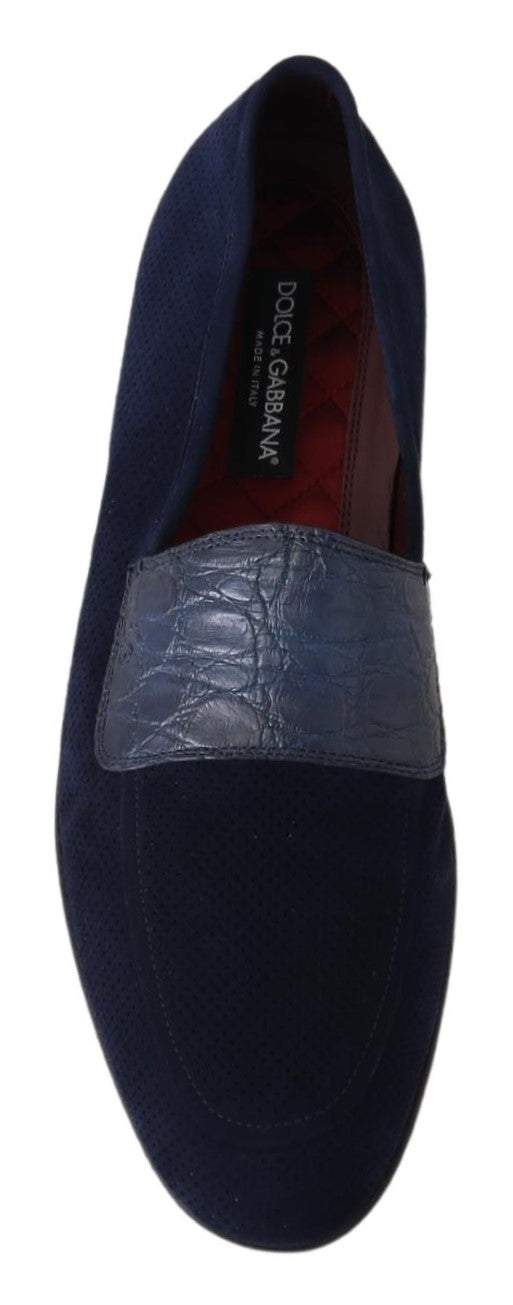 Dolce & Gabbana Blue Suede Caiman Loafers Slippers Shoes #men, Blue, Dolce & Gabbana, EU39.5/US6.5, EU39/US6, EU40/US7, EU41.5/US8.5, EU41/US8, EU42.5/US9.5, EU42/US9, EU45/US12, feed-agegroup-adult, feed-color-Blue, feed-gender-male, feed-size-US12, feed-size-US6.5, feed-size-US7, feed-size-US8, feed-size-US9, feed-size-US9.5, Loafers - Men - Shoes, Shoes - New Arrivals at SEYMAYKA