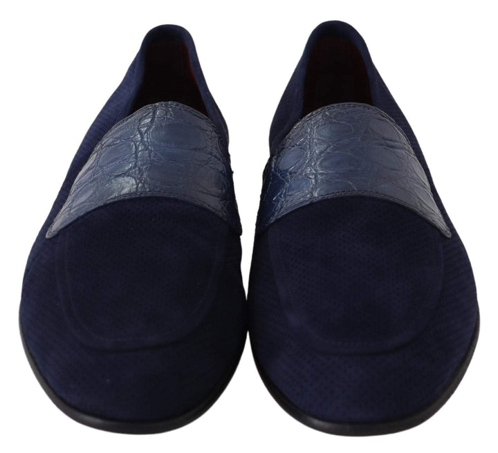 Dolce & Gabbana Blue Suede Caiman Loafers Slippers Shoes #men, Blue, Dolce & Gabbana, EU39.5/US6.5, EU39/US6, EU40/US7, EU41.5/US8.5, EU41/US8, EU42.5/US9.5, EU42/US9, EU45/US12, feed-agegroup-adult, feed-color-Blue, feed-gender-male, feed-size-US12, feed-size-US6.5, feed-size-US7, feed-size-US8, feed-size-US9, feed-size-US9.5, Loafers - Men - Shoes, Shoes - New Arrivals at SEYMAYKA