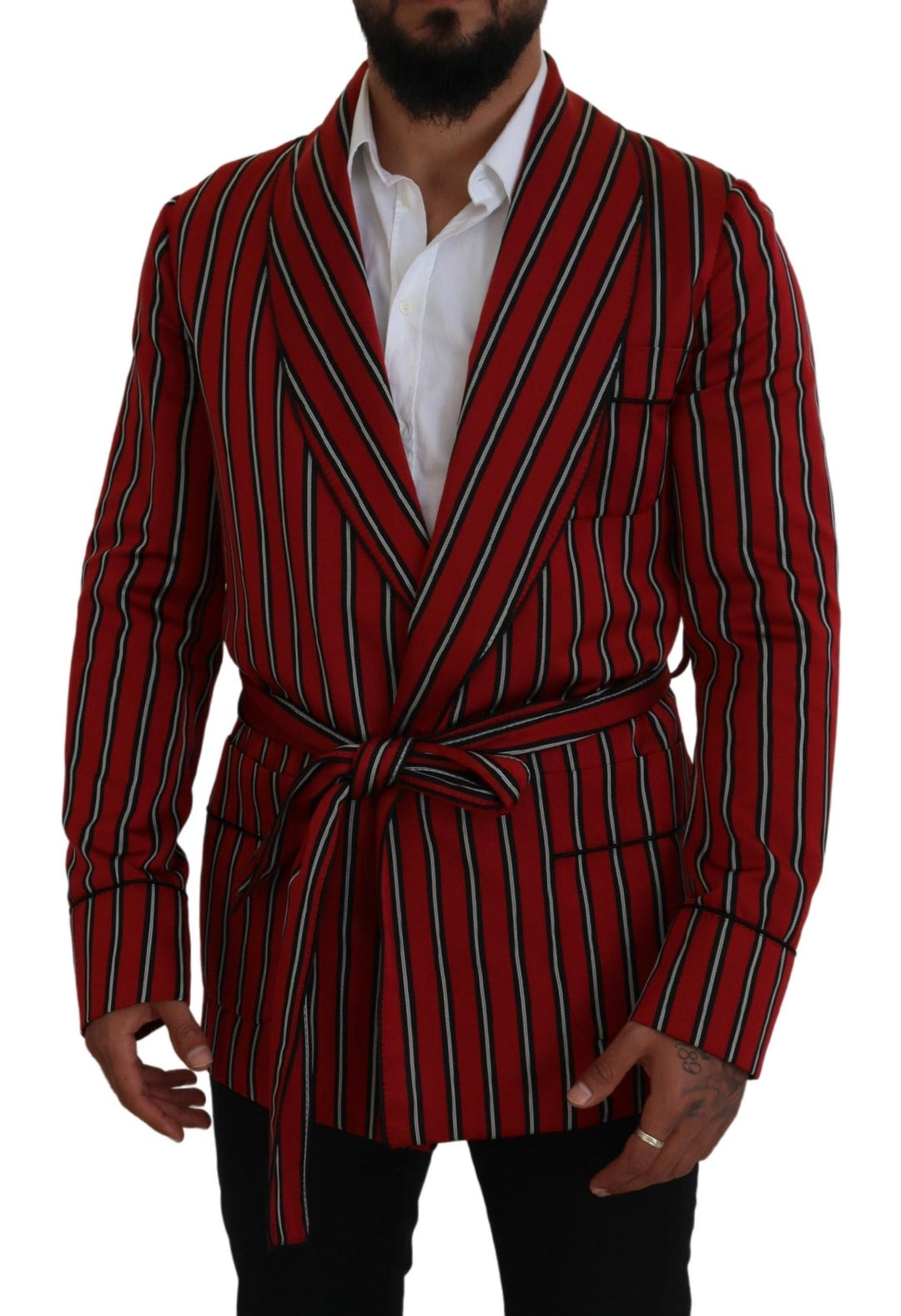 Dolce & Gabbana Red Striped Martini Printed Lining Robe