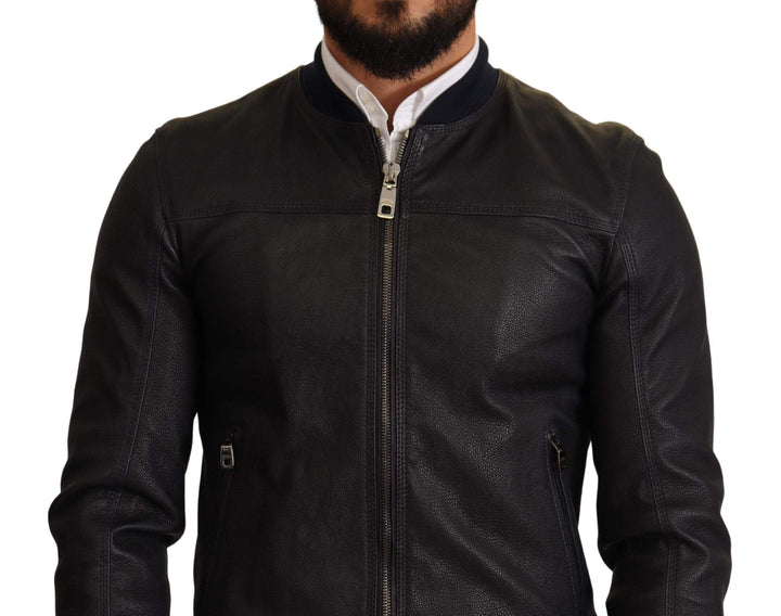 Dolce & Gabbana Blue Leather Full Zip Bomber Men Jacket #men, Blue, Dolce & Gabbana, feed-agegroup-adult, feed-color-Blue, feed-gender-male, IT48 | M, IT50 | L, Jackets - Men - Clothing at SEYMAYKA