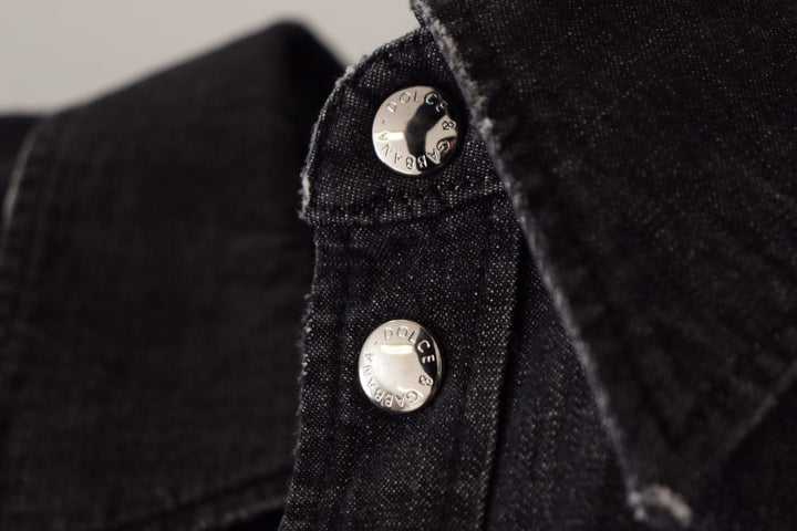 Dolce & Gabbana Gray Cotton Stretch Button Down Denim Shirt