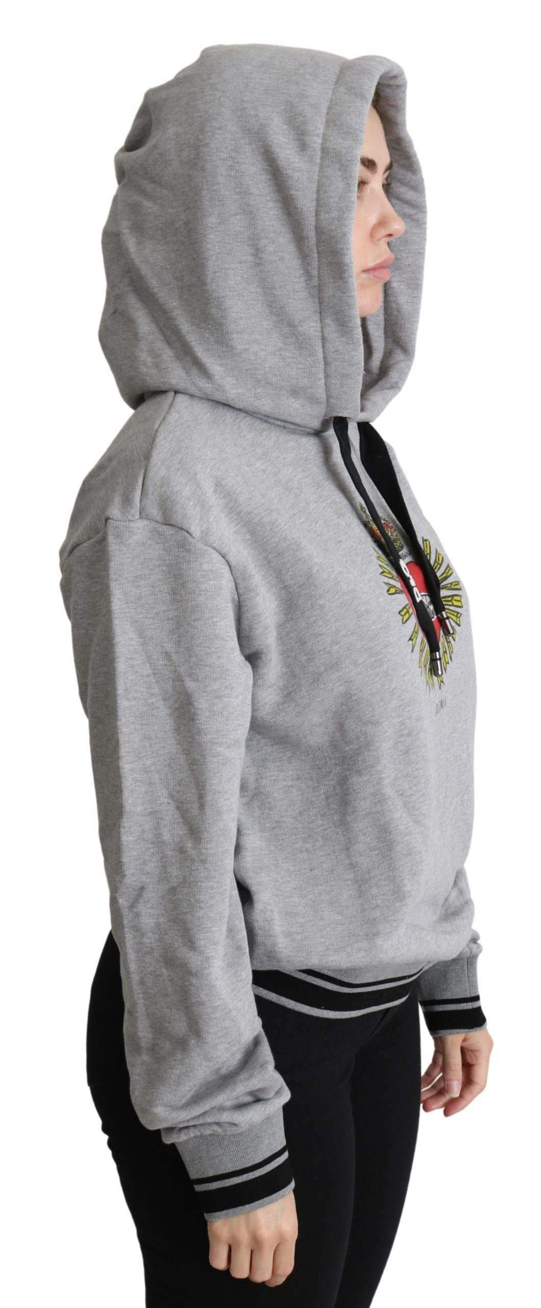 Dolce & Gabbana Gray Printed Hooded Exclusive Logo Sweater #women, Brand_Dolce & Gabbana, Dolce & Gabbana, feed-agegroup-adult, feed-color-gray, feed-gender-female, feed-size-IT38|XS, Gender_Women, Gray, IT38|XS, Sweaters - Women - Clothing, Women - New Arrivals at SEYMAYKA