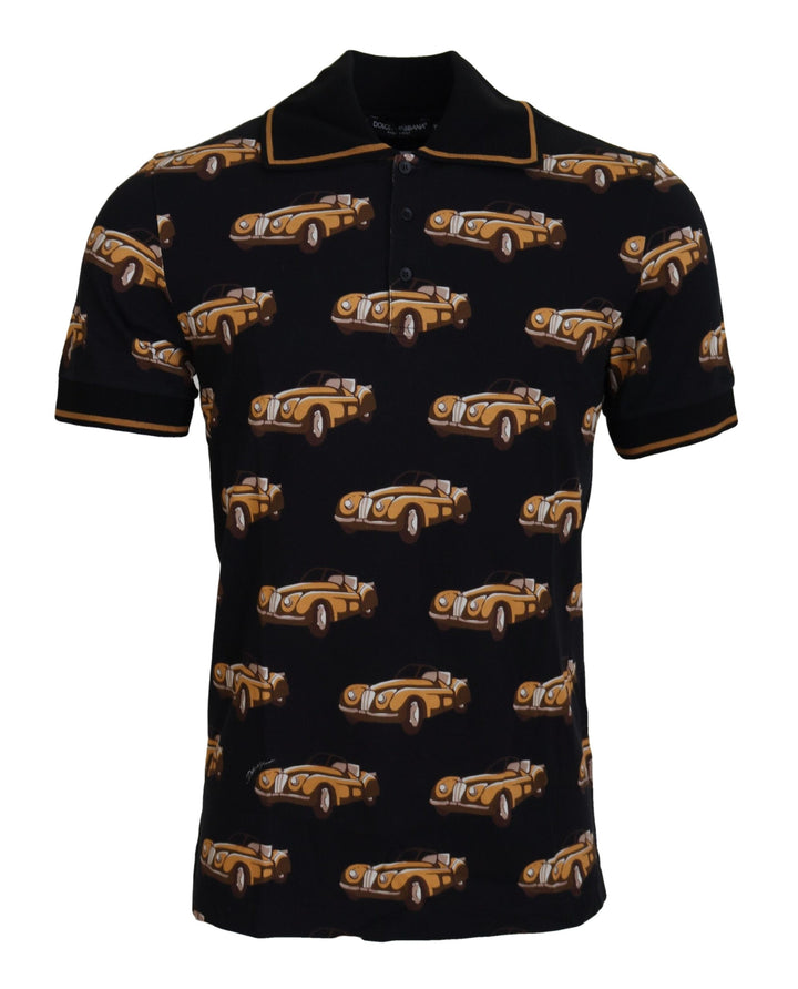 Dolce & Gabbana Black Car Print Short Sleeve Polo T-shirt