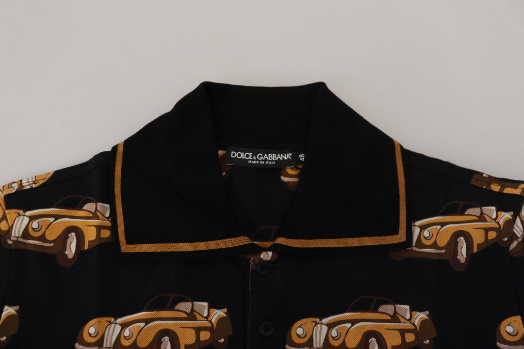 Dolce & Gabbana Black Car Print Short Sleeve Polo T-shirt