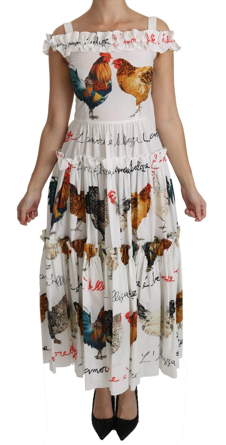 Dolce & Gabbana White Rooster Sheath Midi Cotton Dress #women, Brand_Dolce & Gabbana, Catch, Clothing_Dress, Dolce & Gabbana, Dresses - Women - Clothing, feed-agegroup-adult, feed-color-white, feed-gender-female, feed-size-IT38|XS, feed-size-IT40|S, feed-size-IT42|M, feed-size-IT44|L, Gender_Women, IT38|XS, IT40|S, IT42|M, IT44|L, Kogan, White, Women - New Arrivals at SEYMAYKA