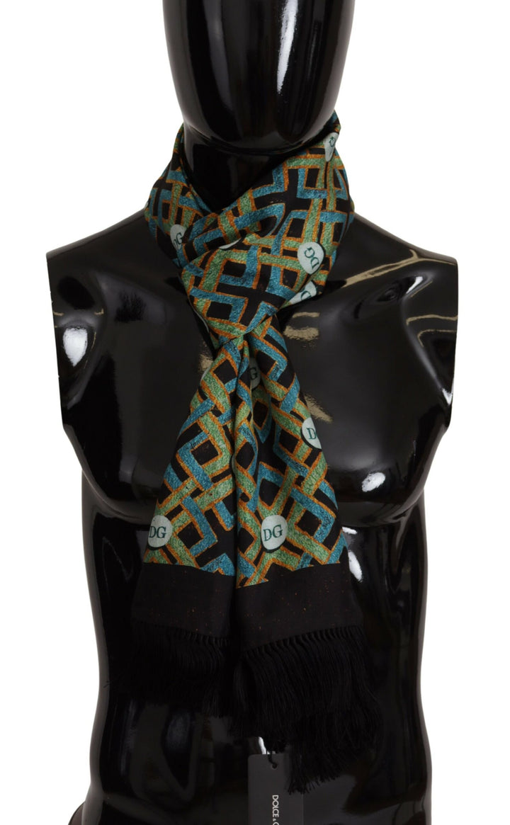 Dolce & Gabbana Multicolor DG Logo Shawl Warm Neck Wrap Fringe Scarf