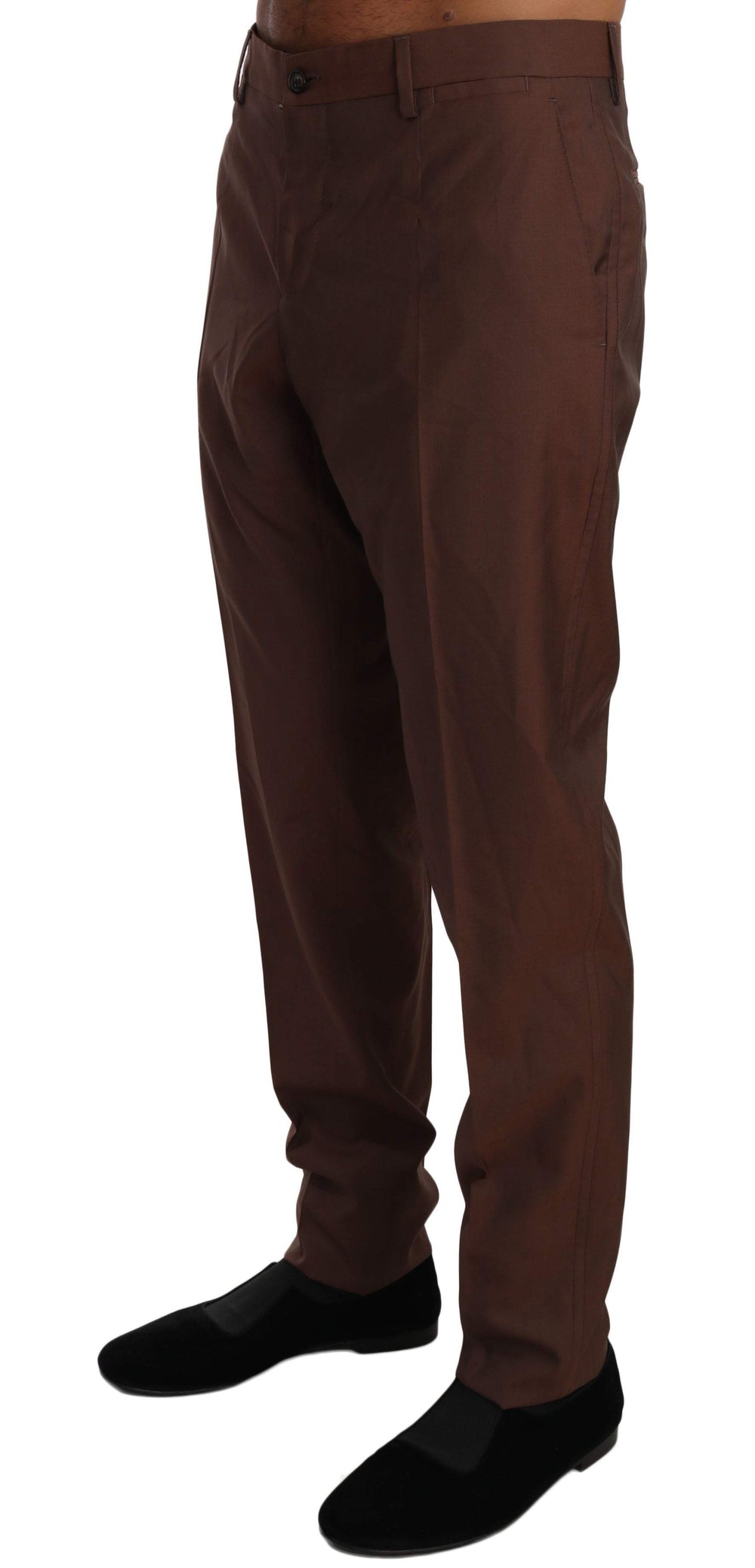 Dolce & Gabbana  Brown Wool Silk Formal Trousers Pants #men, Brand_Dolce & Gabbana, Brown, Catch, Dolce & Gabbana, feed-agegroup-adult, feed-color-brown, feed-gender-male, feed-size-IT50 | L, feed-size-IT54 | XXL, Gender_Men, IT50 | L, IT54 | XXL, Jeans & Pants - Men - Clothing, Kogan, Men - New Arrivals at SEYMAYKA