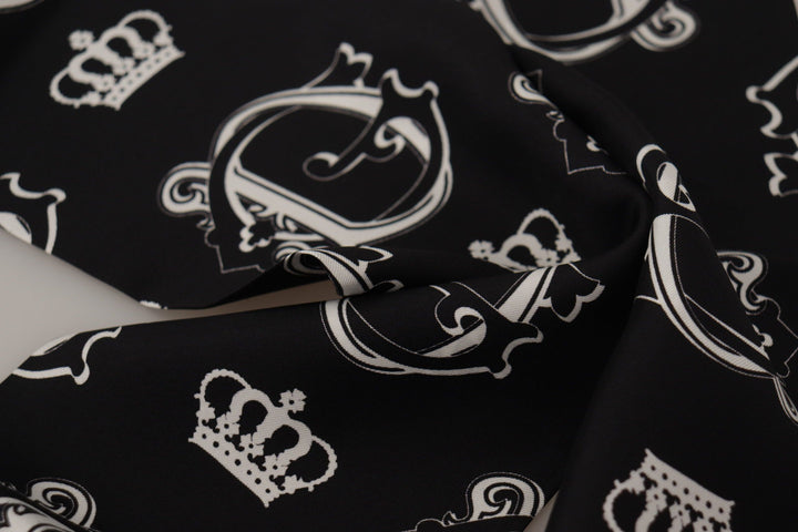 Dolce & Gabbana Black DG Crown Print Shawl Neck Wrap Fringe Scarf