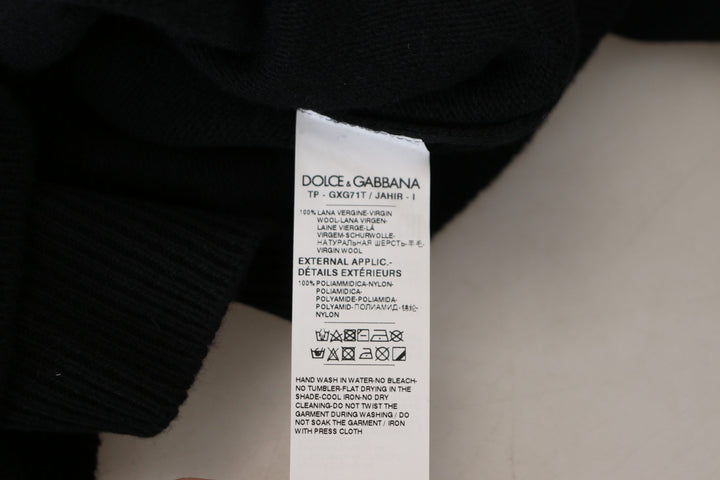 Dolce & Gabbana Black Wool Logo Pattern Crewneck Pullover Sweater