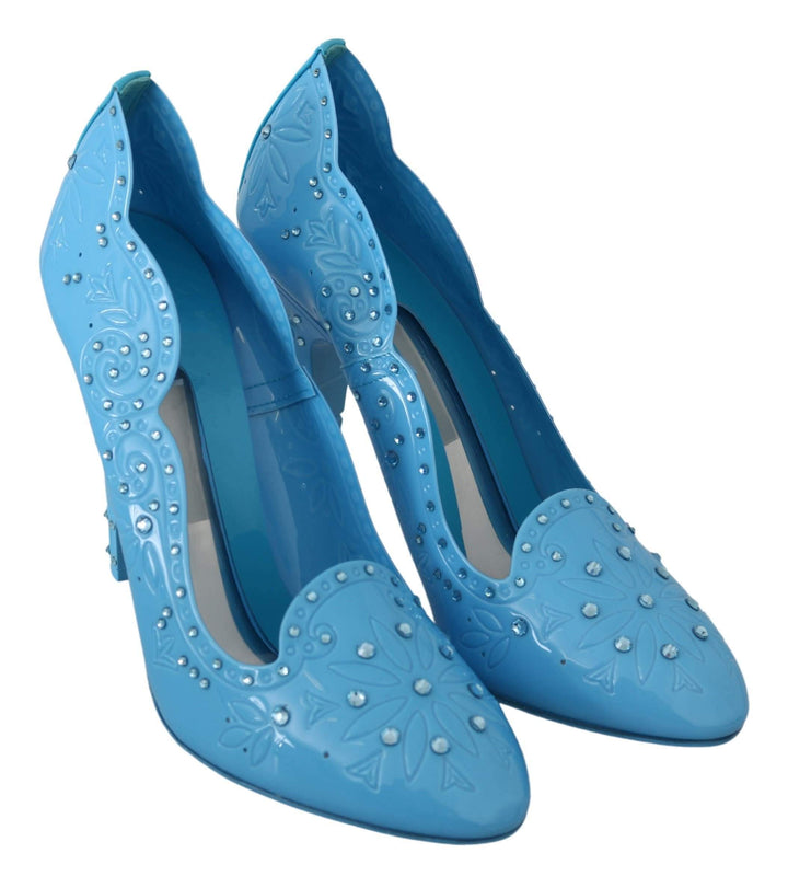 Dolce & Gabbana Blue Crystal Floral CINDERELLA Heels Shoes #women, Blue, Brand_Dolce & Gabbana, Dolce & Gabbana, EU39/US8.5, feed-agegroup-adult, feed-color-blue, feed-gender-female, feed-size-US8.5, Gender_Women, Pumps - Women - Shoes, Shoes - New Arrivals at SEYMAYKA