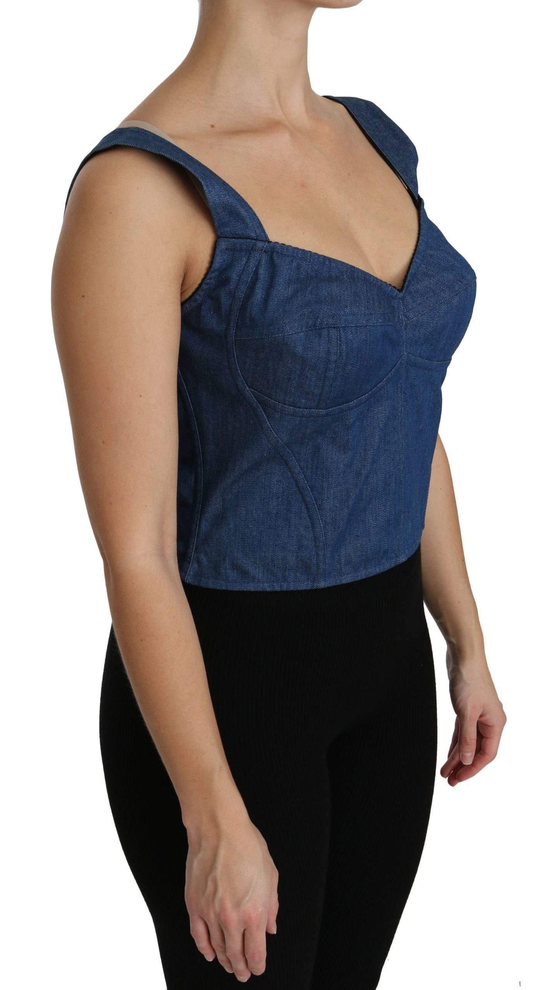 Dolce & Gabbana  Blue Sleeveless Bustier Blouse Cotton Top #women, Blue, Brand_Dolce & Gabbana, Catch, Dolce & Gabbana, feed-agegroup-adult, feed-color-blue, feed-gender-female, feed-size-IT36 | XS, feed-size-IT42|M, Gender_Women, IT36 | XS, IT42|M, Kogan, Tops & T-Shirts - Women - Clothing, Women - New Arrivals at SEYMAYKA