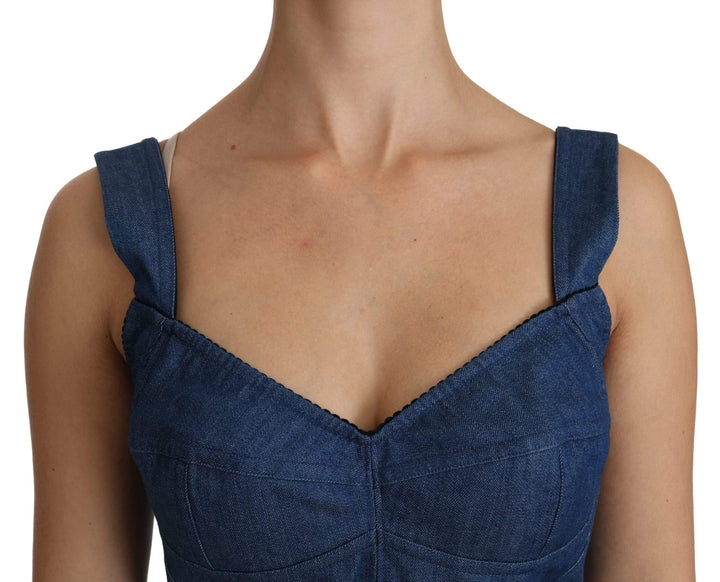 Dolce & Gabbana  Blue Sleeveless Bustier Blouse Cotton Top #women, Blue, Brand_Dolce & Gabbana, Catch, Dolce & Gabbana, feed-agegroup-adult, feed-color-blue, feed-gender-female, feed-size-IT36 | XS, feed-size-IT42|M, Gender_Women, IT36 | XS, IT42|M, Kogan, Tops & T-Shirts - Women - Clothing, Women - New Arrivals at SEYMAYKA