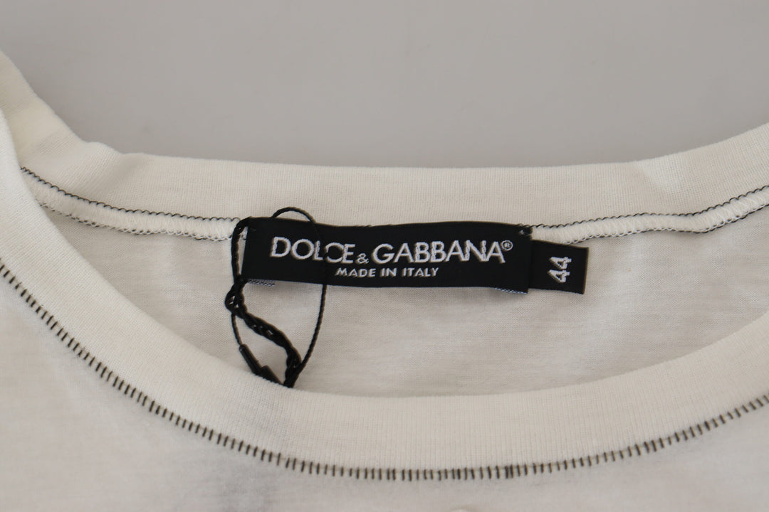 Dolce & Gabbana White Printed Short Sleeves Men T-shirt