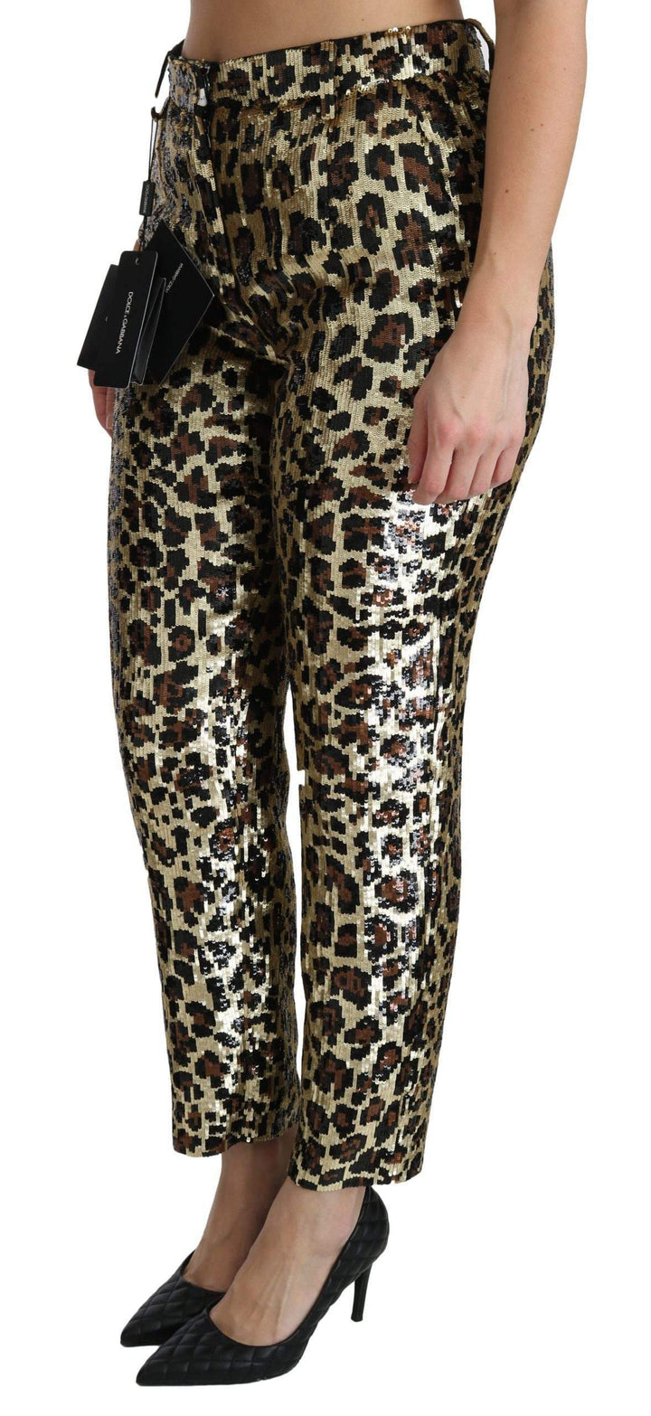 Dolce & Gabbana  Brown Leopard Sequined High Waist Pants #women, Brand_Dolce & Gabbana, Catch, Dolce & Gabbana, feed-agegroup-adult, feed-color-gold, feed-gender-female, feed-size-IT38|XS, feed-size-IT42|M, feed-size-IT44|L, feed-size-IT48|XXL, Gender_Women, Gold, IT38|XS, IT42|M, IT44|L, IT46|XL, IT48|XXL, Jeans & Pants - Women - Clothing, Kogan, Women - New Arrivals at SEYMAYKA