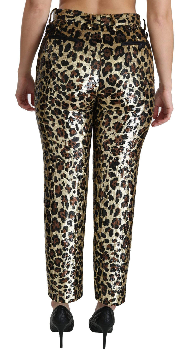 Dolce & Gabbana  Brown Leopard Sequined High Waist Pants #women, Brand_Dolce & Gabbana, Catch, Dolce & Gabbana, feed-agegroup-adult, feed-color-gold, feed-gender-female, feed-size-IT38|XS, feed-size-IT42|M, feed-size-IT44|L, feed-size-IT48|XXL, Gender_Women, Gold, IT38|XS, IT42|M, IT44|L, IT46|XL, IT48|XXL, Jeans & Pants - Women - Clothing, Kogan, Women - New Arrivals at SEYMAYKA