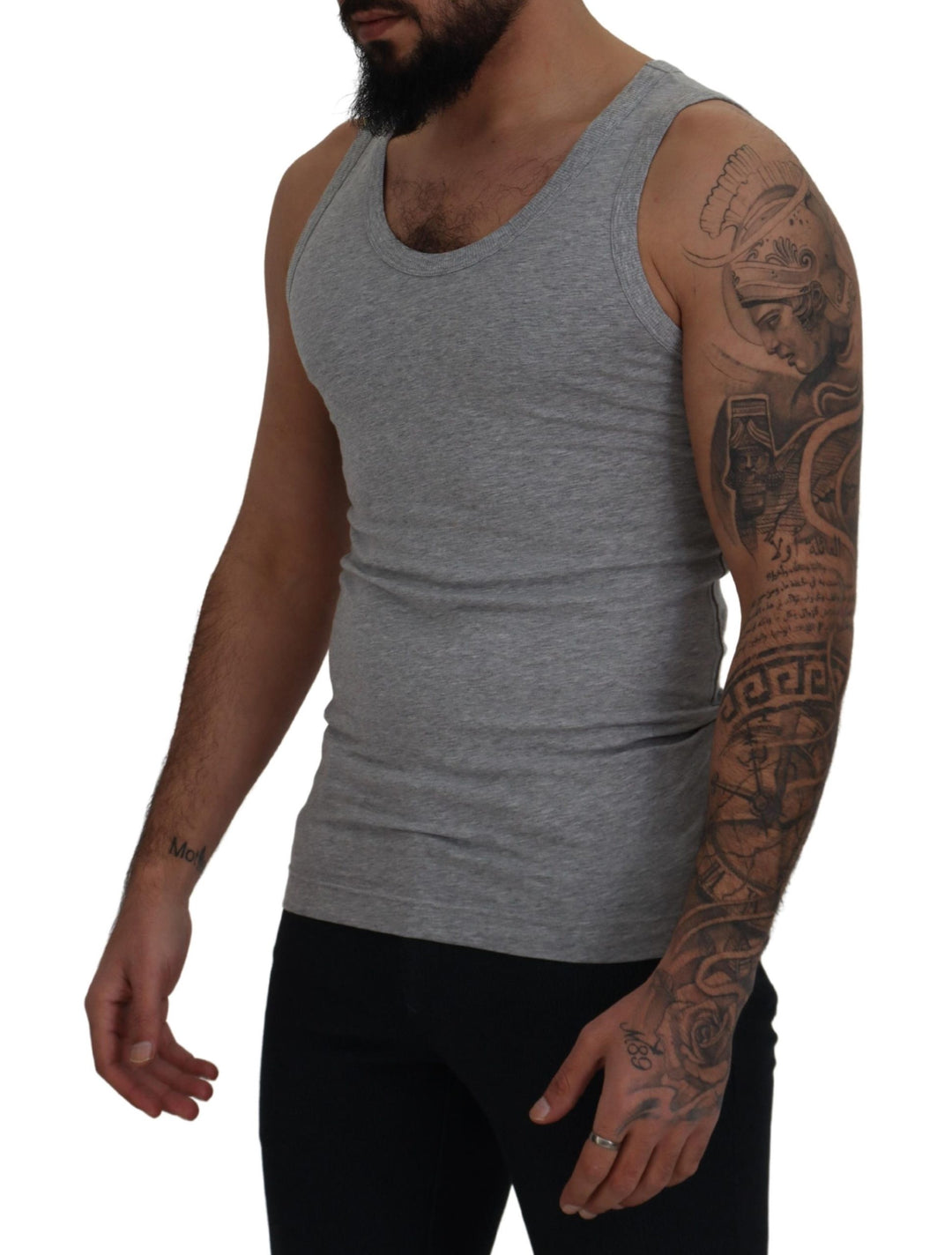 Dolce & Gabbana Gray Cotton Sleeveless Logo  T-shirt