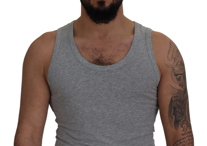 Dolce & Gabbana Gray Cotton Sleeveless Logo  T-shirt