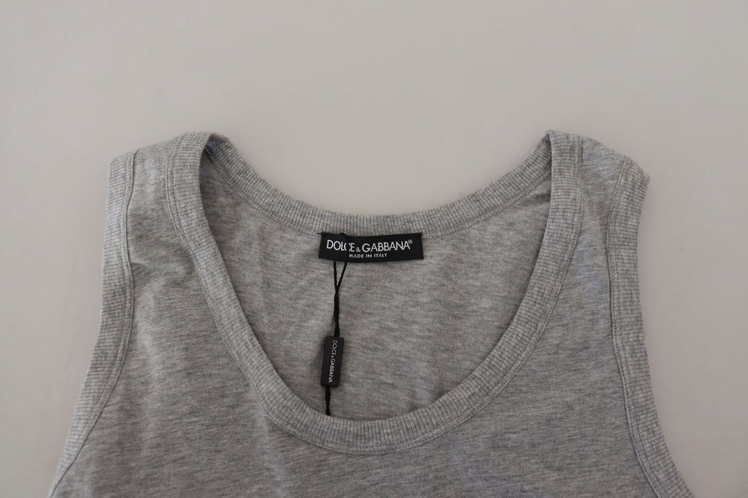 Dolce & Gabbana Gray Cotton Sleeveless Logo  T-shirt