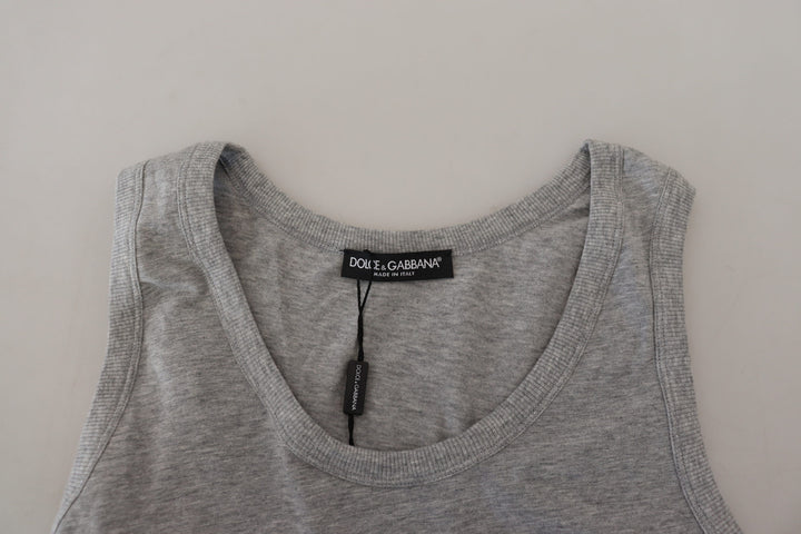 Dolce & Gabbana Gray Cotton Sleeveless Logo  T-shirt