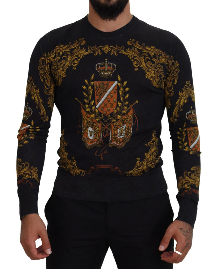 Gray Silk Baroque Medal Motive Sweater