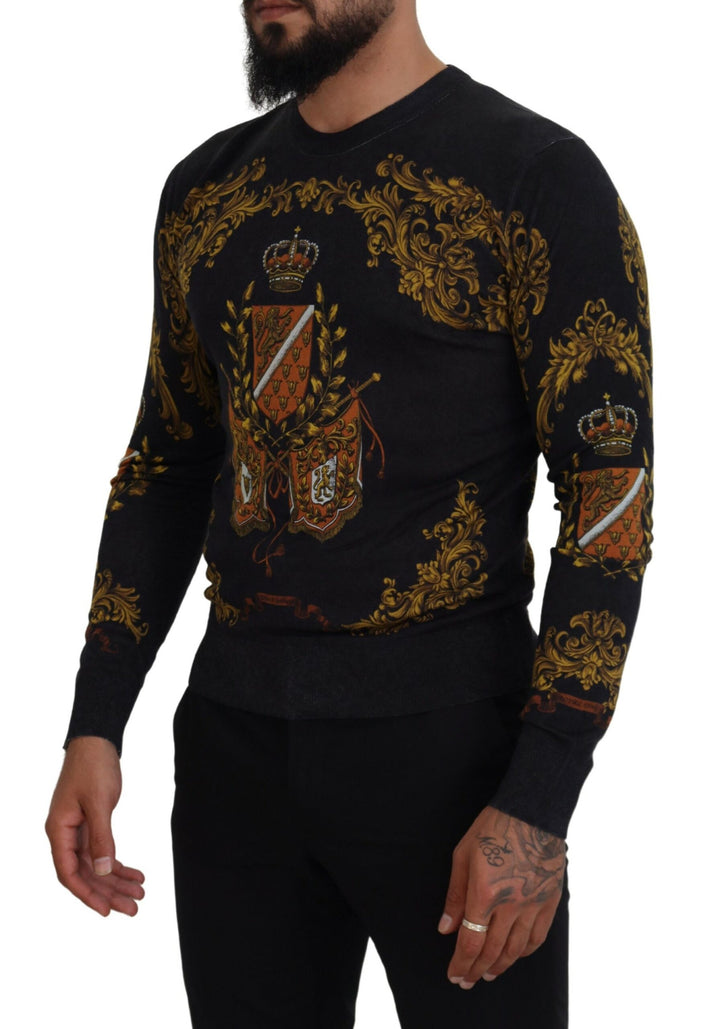 Gray Silk Baroque Medal Motive Sweater