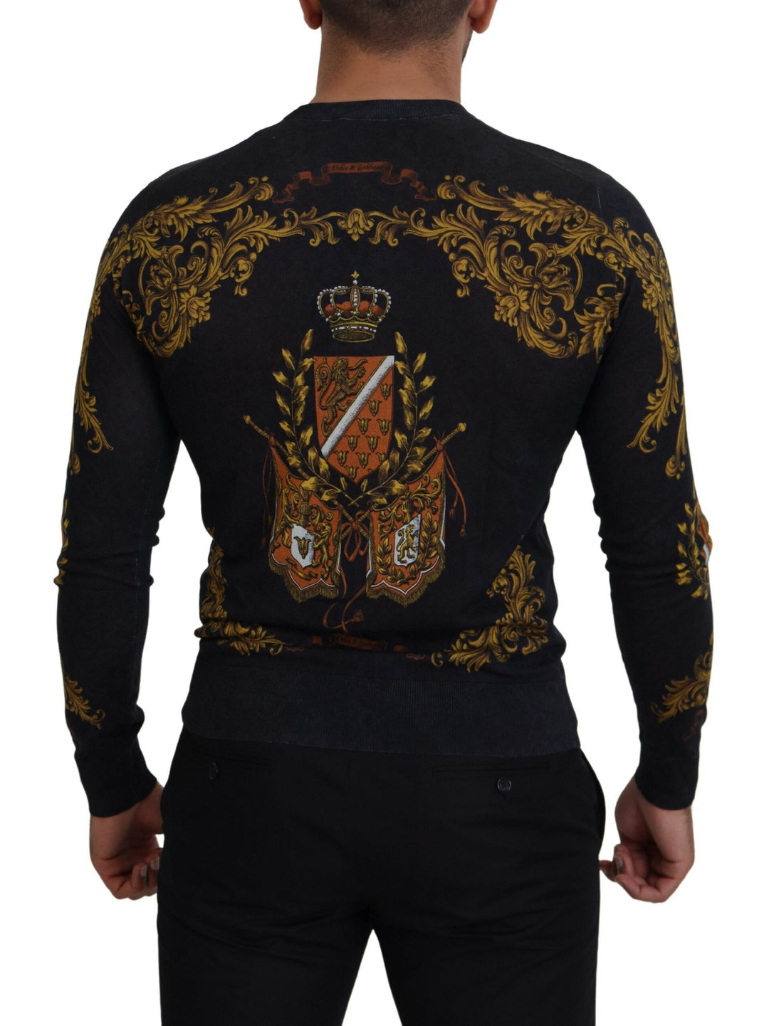 Gray Silk Baroque Medal Motive Sweater