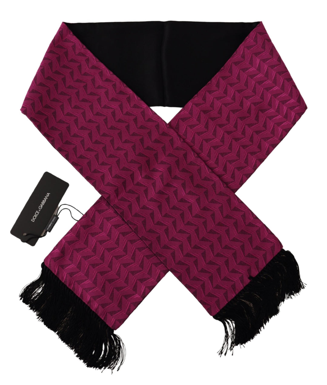 Dolce & Gabbana Magenta Geometric Patterned Shawl Fringe Silk Scarf