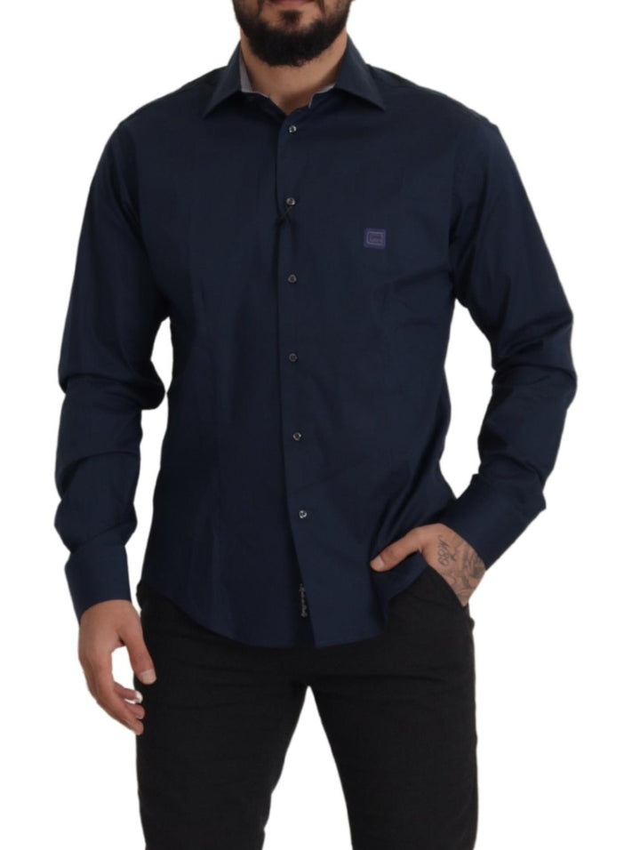 Roberto Cavalli Navy Blue Cotton Dress Formal Shirt